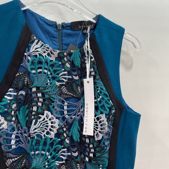 Adelyn Rae Pencil Sheath Bodycon Dress Crochet Geometric Lace Overlay NWOT - Picture 7 of 11